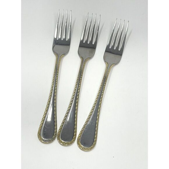 Oneida GOLDEN BELMONT Stainless Rope Edge Gold Dinner Forks 8 1/8” Set Of 3 - Picture 1 of 7